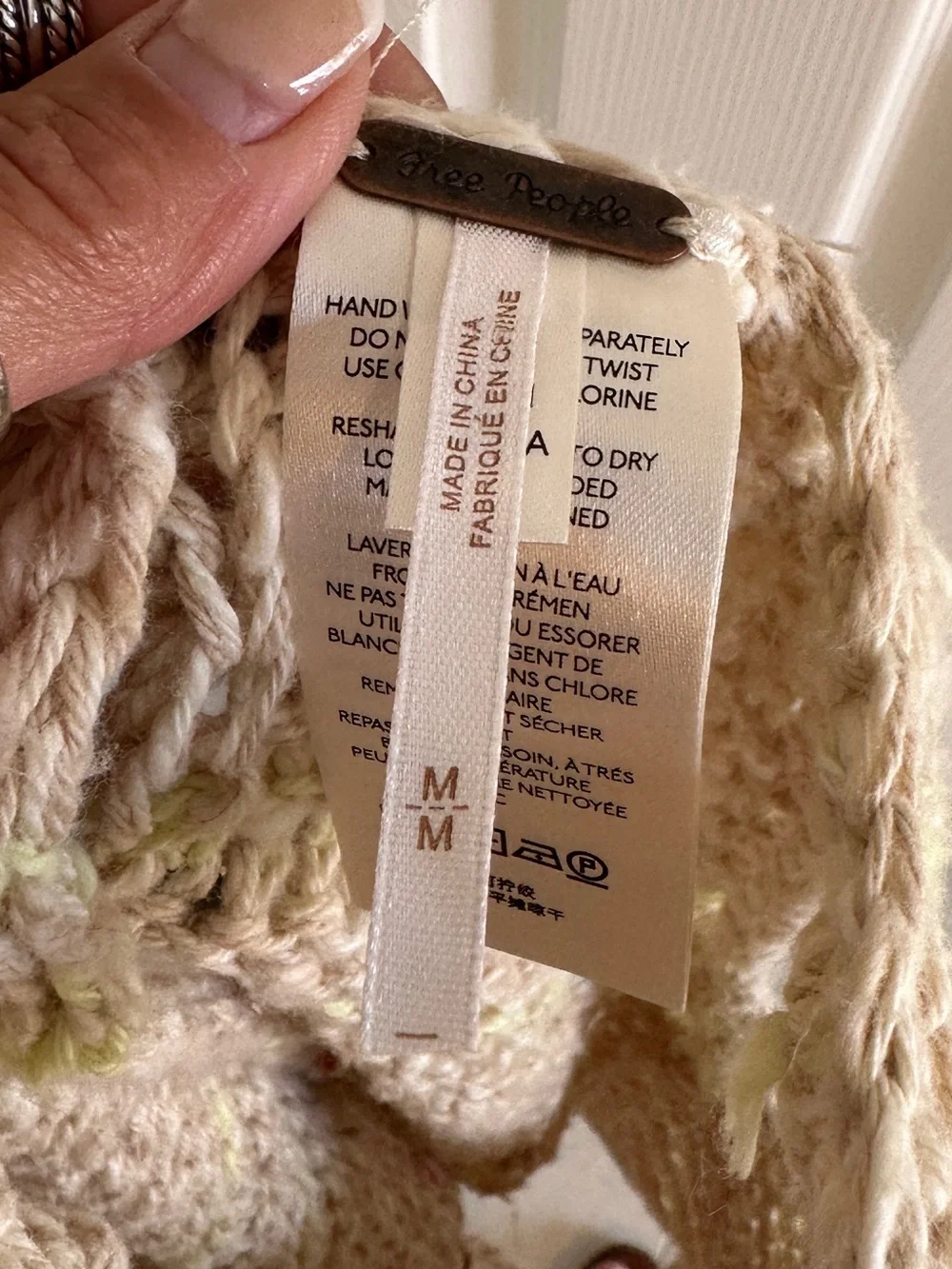 Free People Beige Crochet Knit Tank Top - medium